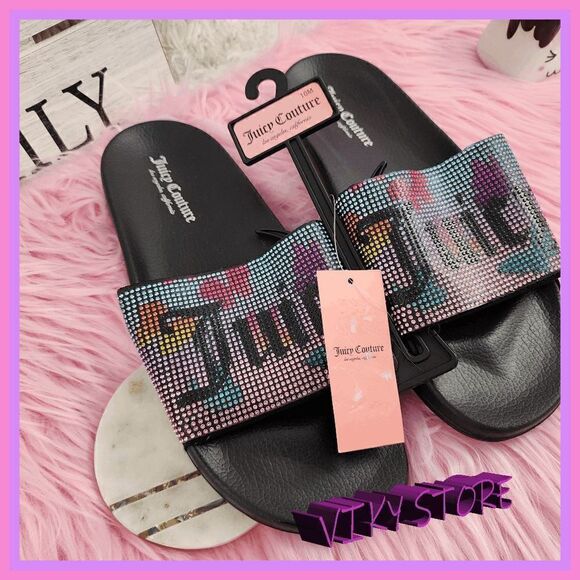 NWT {Juicy Couture} Crystal Logo Flip Flops: Glamorous Summer Stride Size 10 NWT - Picture 9 of 9